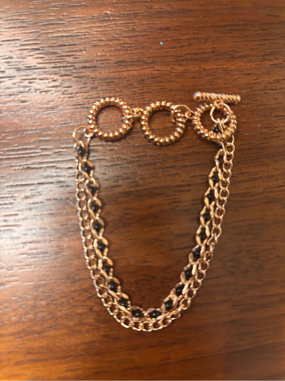 New Gold-Tone w black Multi Strand Toggle Chain Bracelet